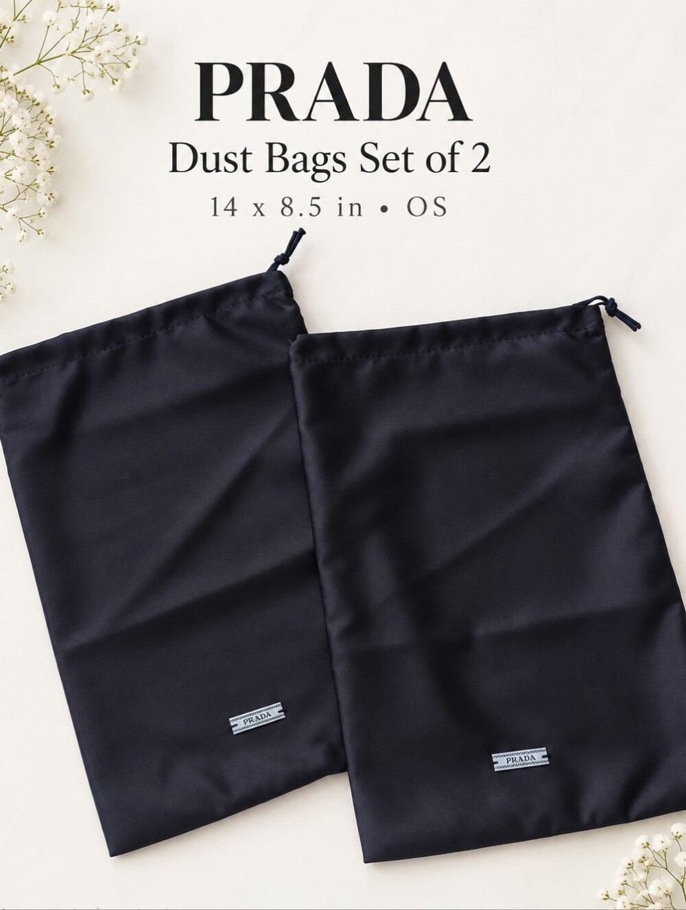 Prada Black Drawstring Dust Bags Set of 2
